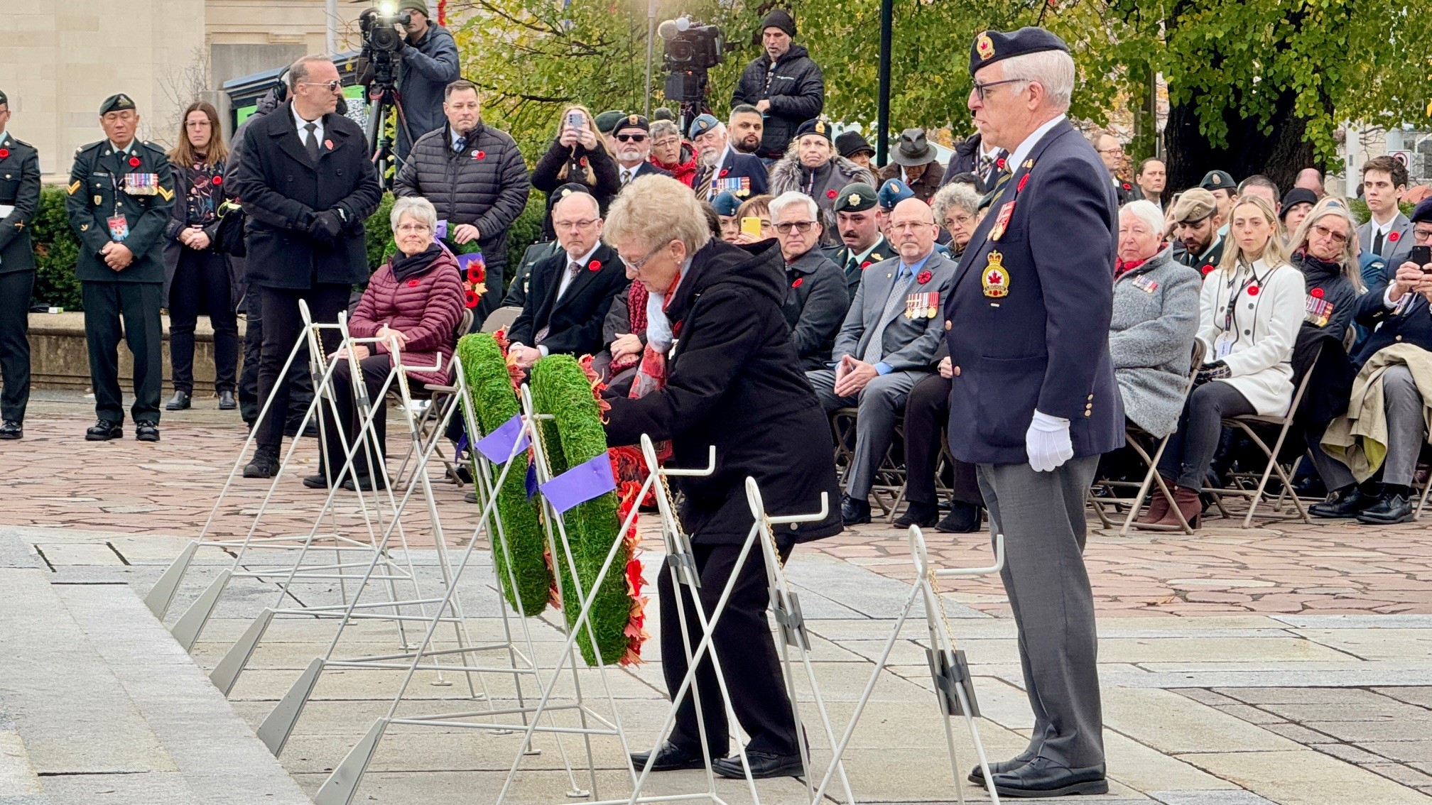 National Silver Cross Mother Nancy Payne places a wreath at the National Remembrance Day Ceremony in Ottawa.